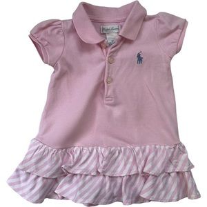 Ralph Lauren Polo pullover shirt dress with ruffle skirt.  3 months. Pink.